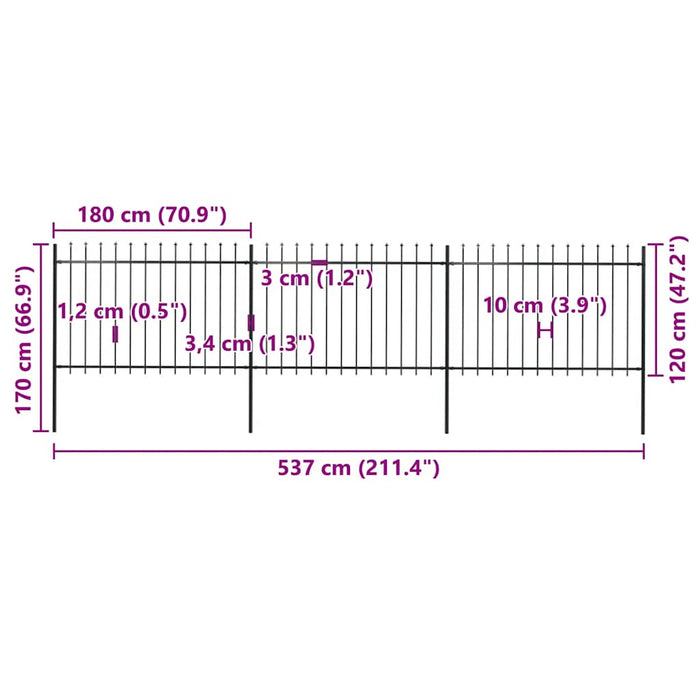 Gard de grădină cu vârf tip suliță din oțel 537x120 cm, negru - WALTI WALTI