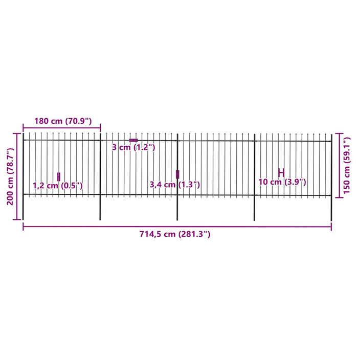 Gard de grădină cu vârf tip suliță din oțel 714,5x150 cm, negru - WALTI WALTI