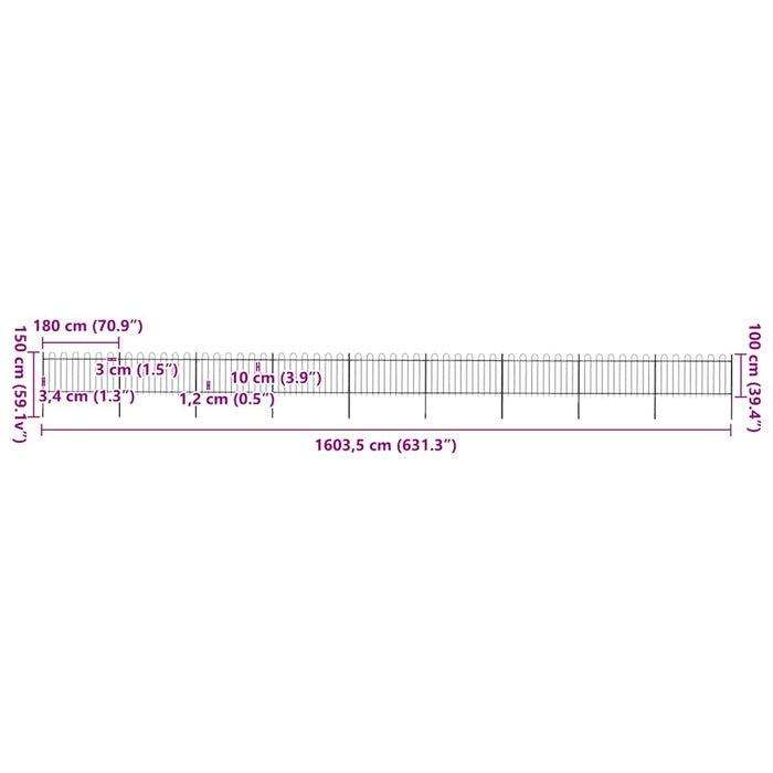 Gard de grădină cu vârf circular din oțel 1603,5x100 cm, negru - WALTI WALTI