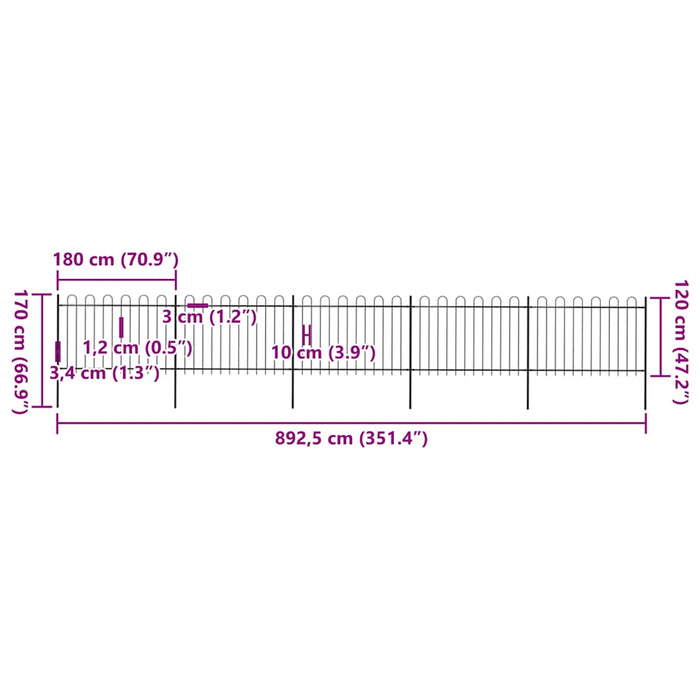 Gard de grădină cu vârf curbat, negru, 8,5 m, oțel - WALTI WALTI