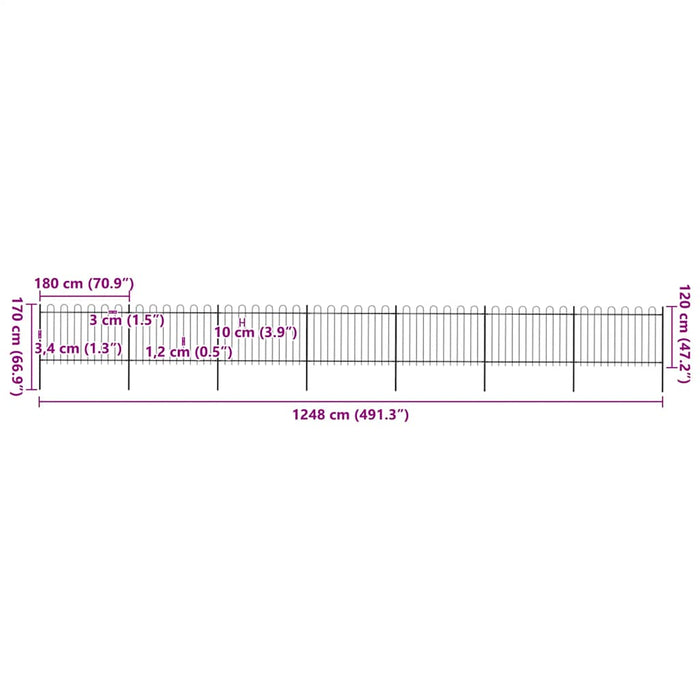 Gard de grădină cu vârf circular din oțel, 1248 x 120 cm, negru - WALTI WALTI