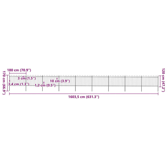 Gard de grădină cu vârf circular din oțel 1603,5x120 cm, negru - WALTI WALTI