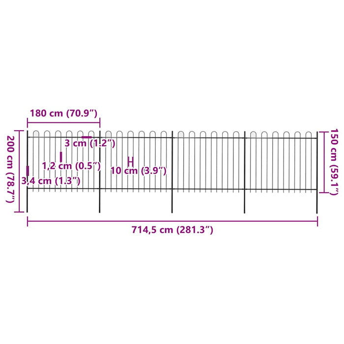Gard de grădină cu vârf circular din oțel 714,5 x 150 cm, negru - WALTI WALTI