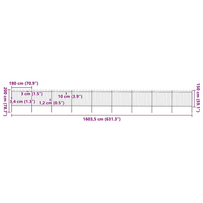 Gard de grădină cu vârf circular din oțel 1603,5x150 cm, negru - WALTI WALTI