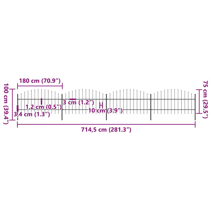 Gard de grădină cu vârf tip suliță din oțel 714,5 x 100 cm, negru - WALTI WALTI