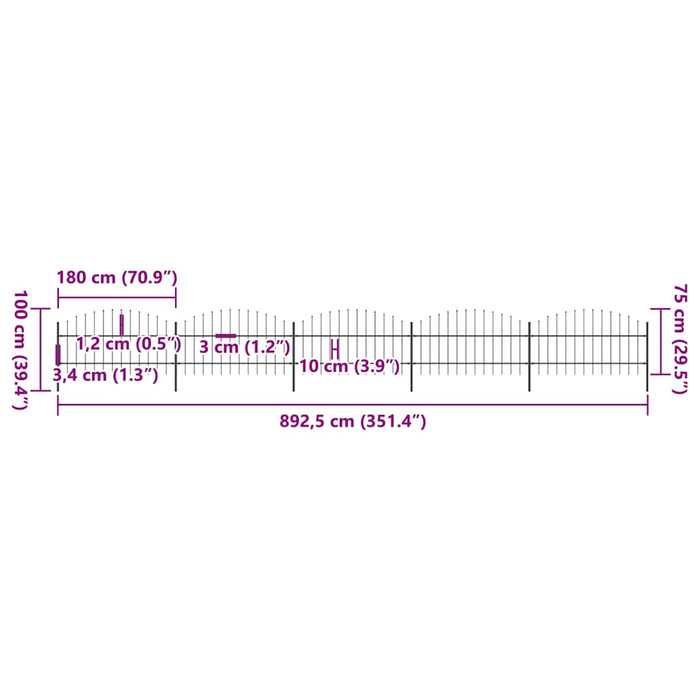 Gard de grădină cu vârf tip suliță din oțel 892,5x100 cm, negru - WALTI WALTI
