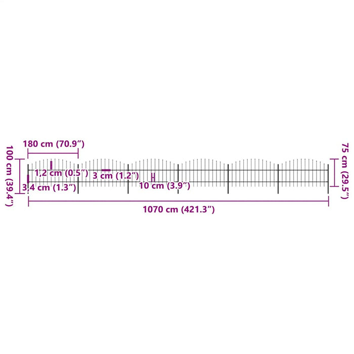 Gard de grădină cu vârf tip suliță din oțel 1070x100 cm, negru - WALTI WALTI