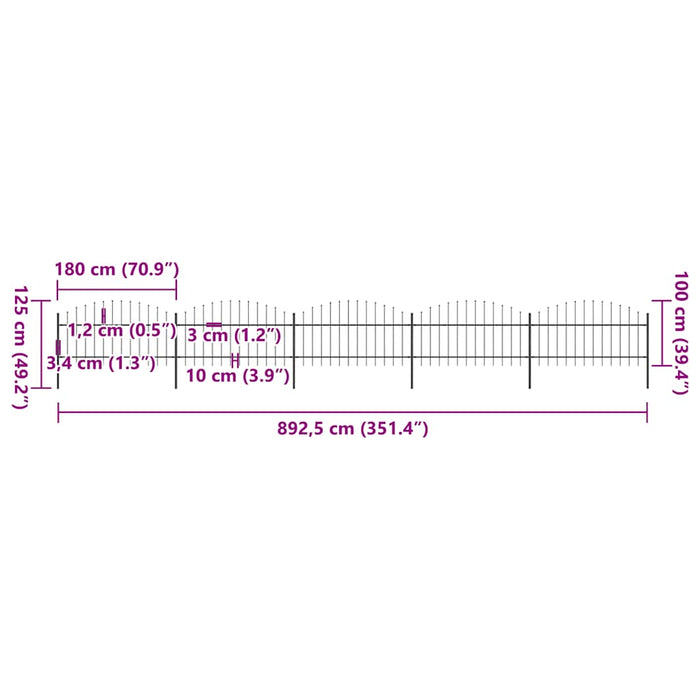 Gard de grădină cu vârf tip suliță din oțel 892,5x125 cm, negru - WALTI WALTI