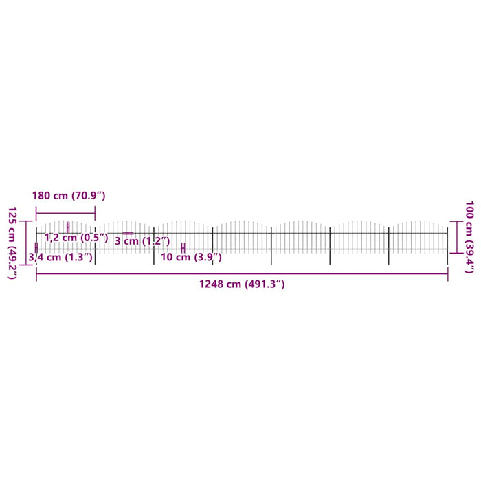 Gard de grădină cu vârf tip suliță din oțel 1248x125 cm, negru - WALTI WALTI