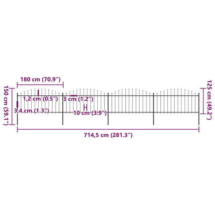 Gard de grădină cu vârf tip suliță din oțel 714,5x150 cm, negru - WALTI WALTI