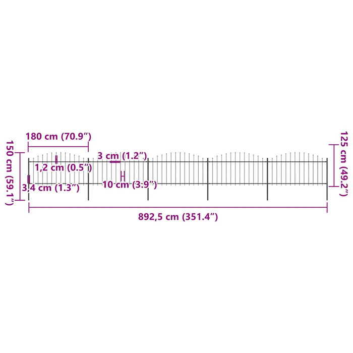 Gard de grădină cu vârf tip suliță din oțel 892,5x150 cm, negru - WALTI WALTI