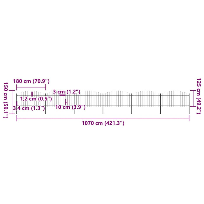 Gard de grădină cu vârf tip suliță din oțel 1070x150 cm, negru - WALTI WALTI