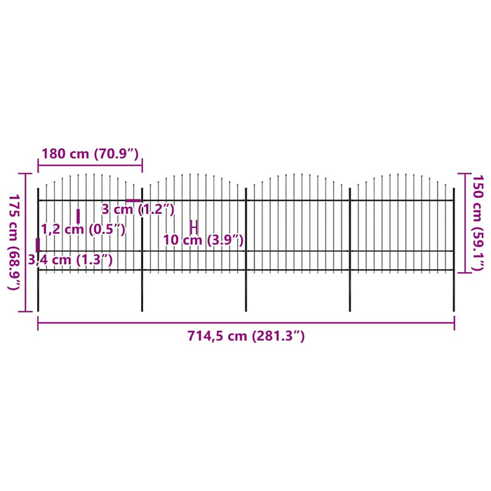 Gard de grădină cu vârf tip suliță din oțel 714,5x175 cm, negru - WALTI WALTI