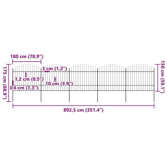 Gard de grădină cu vârf tip suliță din oțel 892,5x175 cm, negru - WALTI WALTI