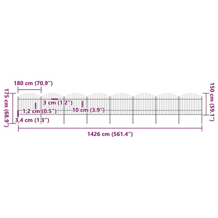 Gard de grădină cu vârf tip suliță din oțel 1426x175 cm, negru - WALTI WALTI