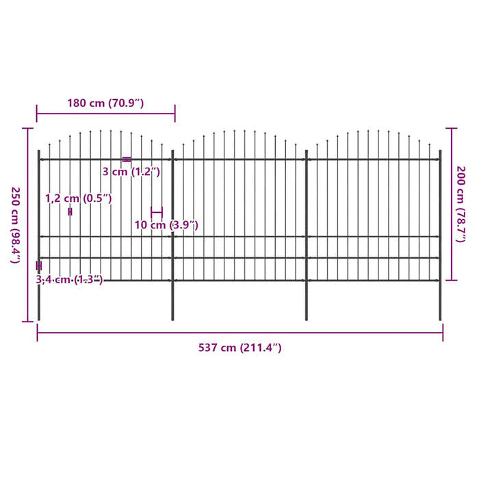 Gard de grădină cu vârf tip suliță din oțel 537x200 cm, negru - WALTI WALTI