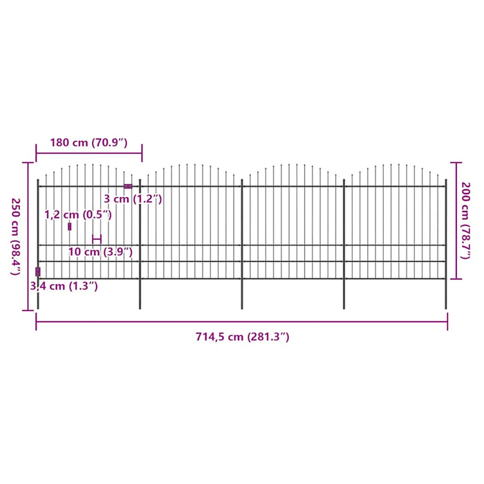 Gard de grădină cu vârf tip suliță din oțel 714,5x200 cm, negru - WALTI WALTI