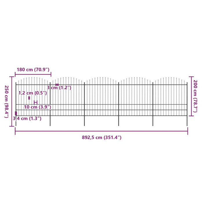 Gard de grădină cu vârf tip suliță din oțel 892,5x200 cm, negru - WALTI WALTI