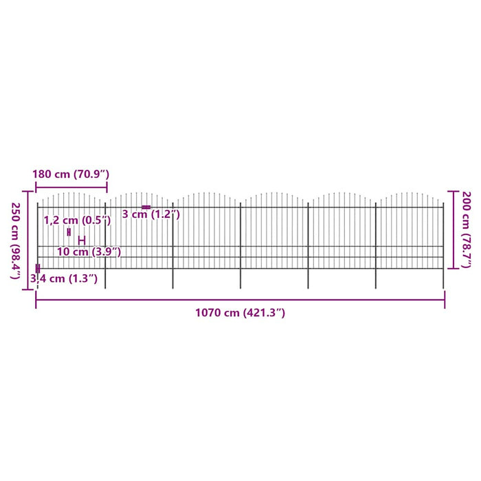 Gard de grădină cu vârf tip suliță din oțel 1070x200 cm, negru - WALTI WALTI