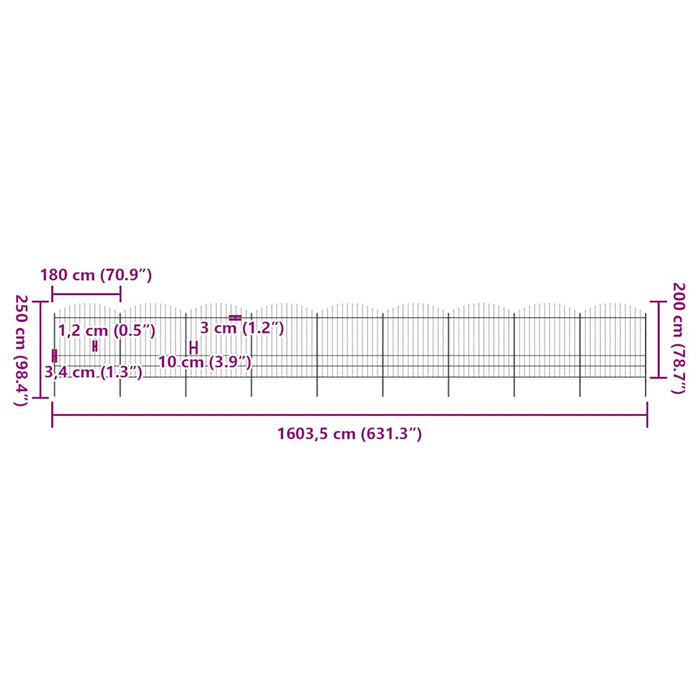 Gard de grădină cu vârf tip suliță din oțel 1781,5x200 cm, negru - WALTI WALTI