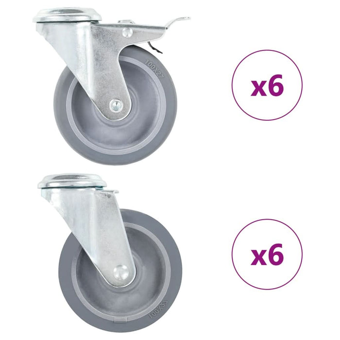 Roți pivotante cu gaură pentru șurub, 12 buc., 100 mm - WALTI WALTI