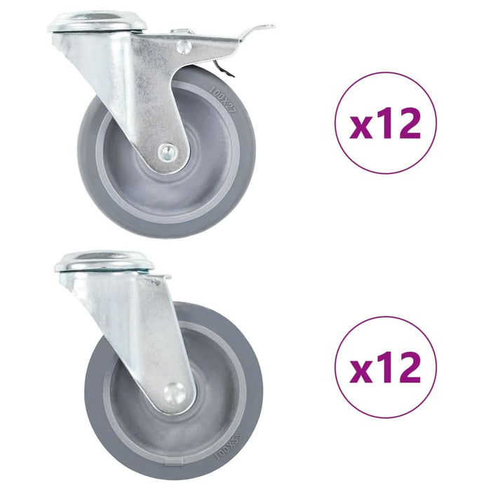 Roți pivotante cu gaură pentru șurub, 24 buc., 100 mm - WALTI WALTI