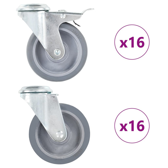 Roți pivotante cu gaură pentru șurub, 32 buc., 100 mm - WALTI WALTI