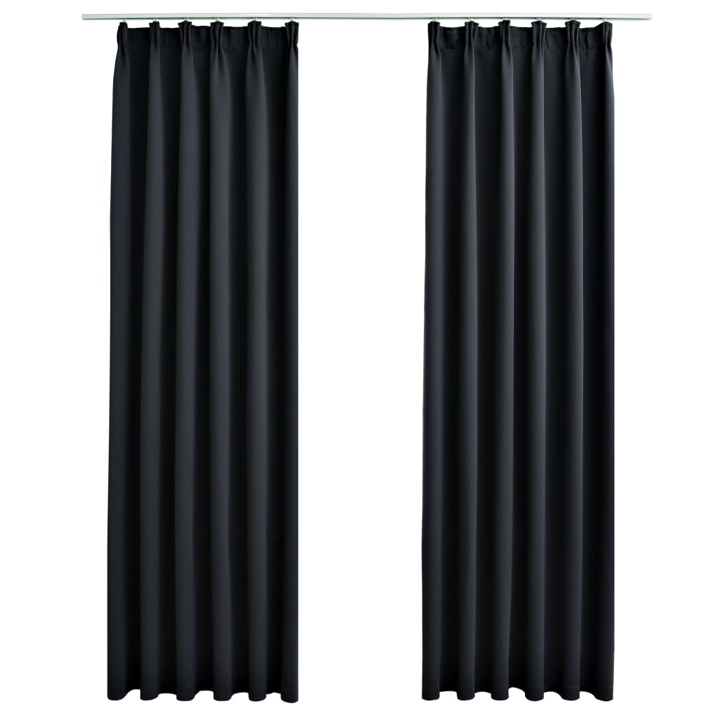 Draperii opace cu cârlige, 2 buc., negru, 140 x 225 cm - WALTI