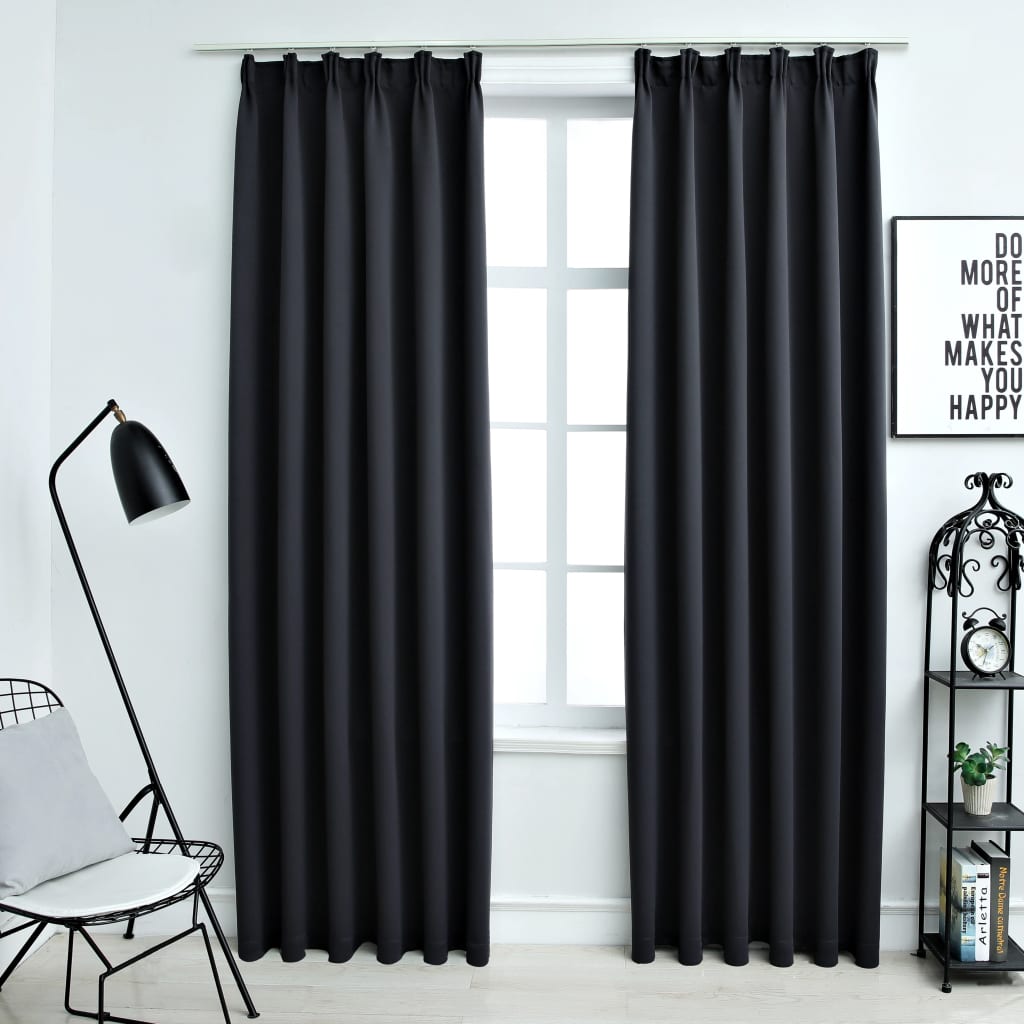 Draperii opace cu cârlige, 2 buc., negru, 140 x 225 cm - WALTI