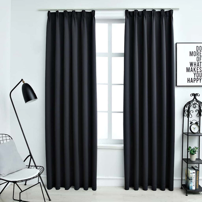 Draperii opace cu cârlige, 2 buc., negru, 140 x 245 cm - WALTI WALTI