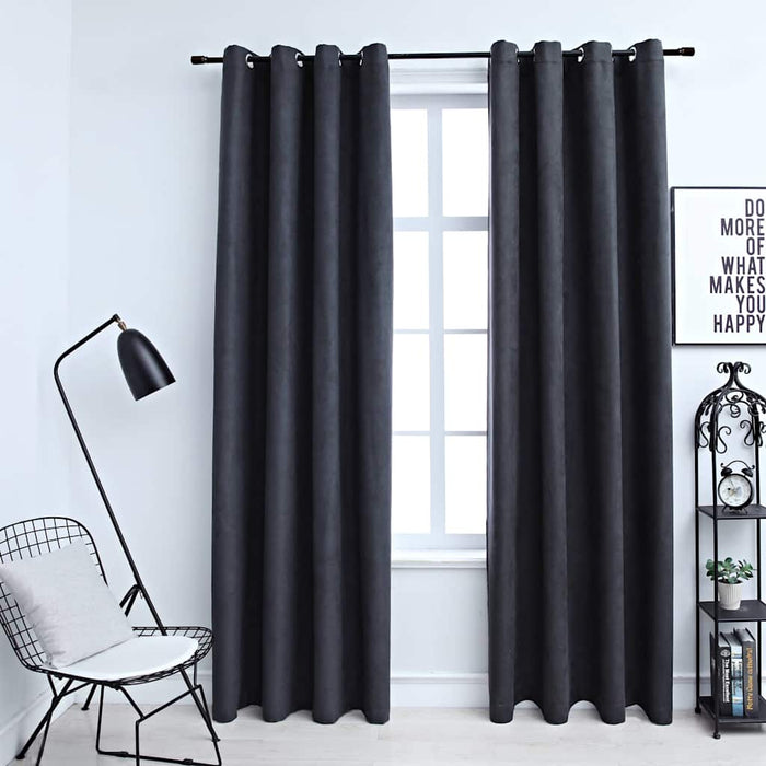 Draperii opace cu inele metalice, 2 buc, antracit, 140 x 225 cm - WALTI WALTI