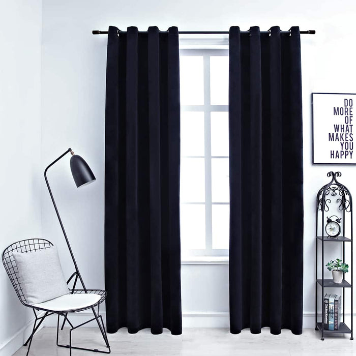 Draperii opace cu inele, 2 buc., negru, 140 x 175 cm, catifea - WALTI WALTI