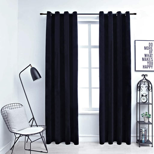Draperii opace cu inele, 2 buc., negru, 140 x 225 cm, catifea - WALTI WALTI