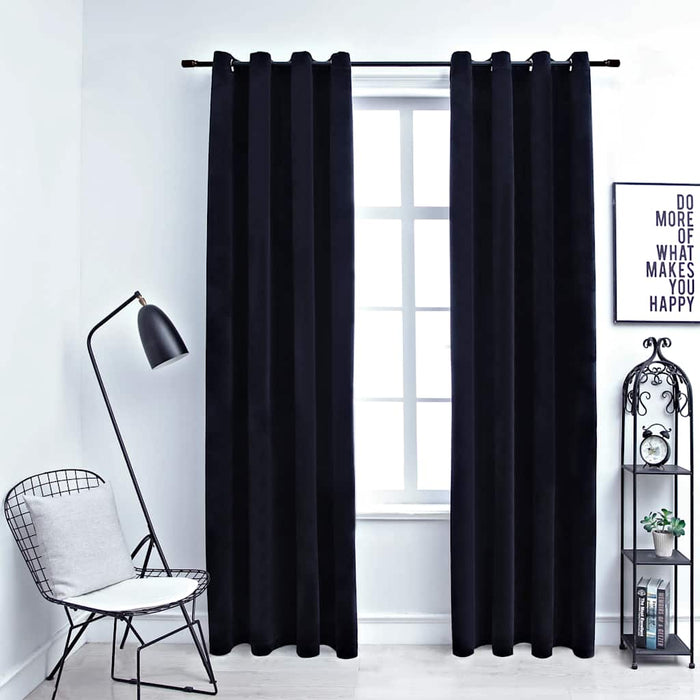 Draperii opace cu inele, 2 buc., negru, 140 x 225 cm, catifea - WALTI WALTI
