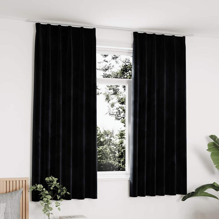 Draperii opace cu cârlige, 2 buc., negru, 140x175 cm, catifea - WALTI WALTI