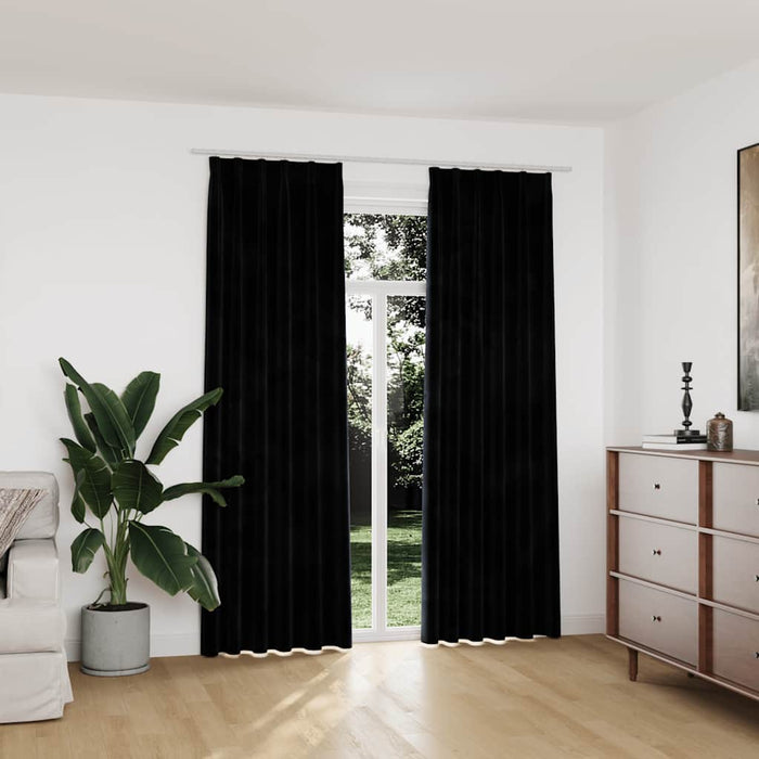 Draperii opace, 2 buc., negru, 140x225 cm, catifea, cu cârlige - WALTI WALTI
