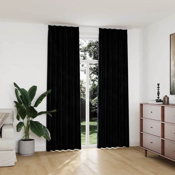 Draperii opace cu cârlige, 2 buc., negru, 140x245 cm, catifea - WALTI WALTI
