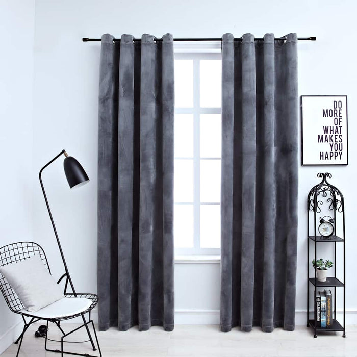 Draperii opace cu inele, 2 buc., antracit, 140x225 cm, catifea - WALTI WALTI