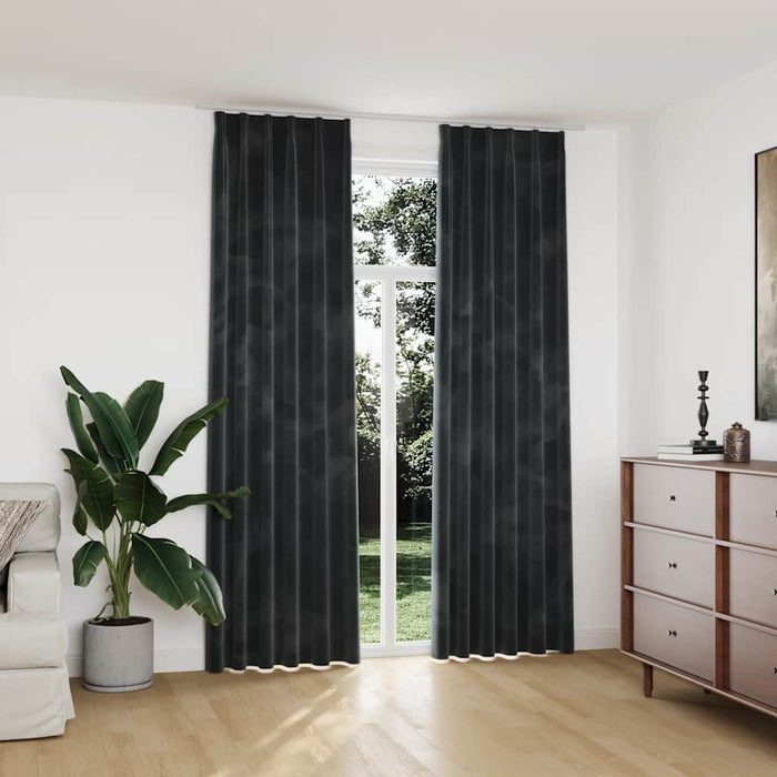 Draperii opace cu cârlige, 2 buc., antracit, 140x245cm, catifea - WALTI WALTI