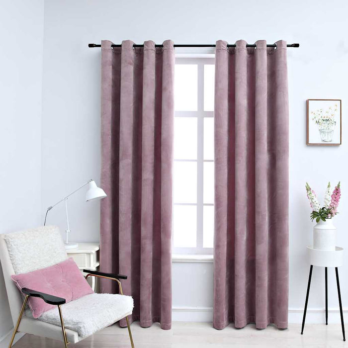 Draperii opace cu inele, 2 buc., roz antic, 140x245 cm, catifea - WALTI WALTI