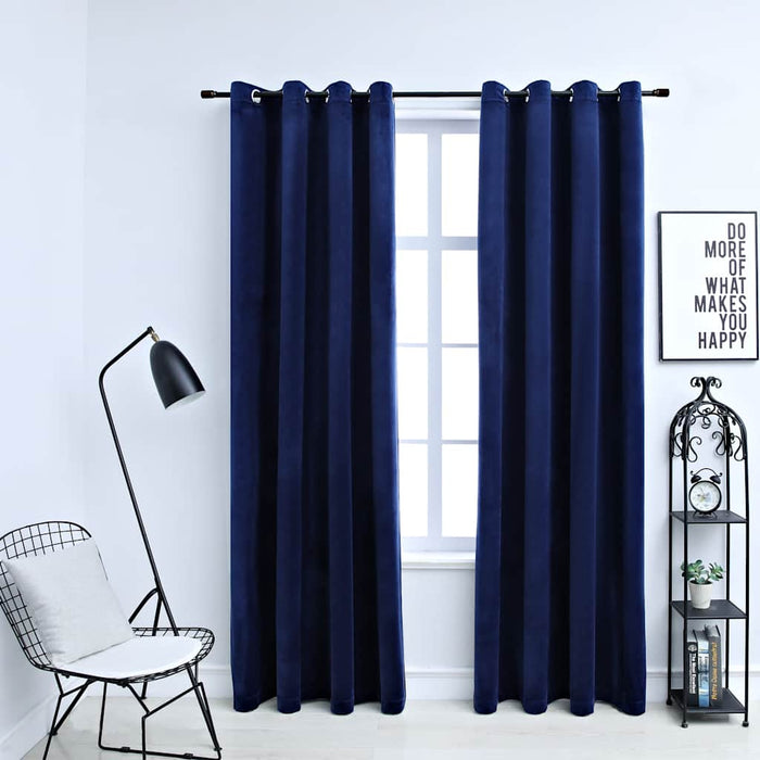 Draperii opace cu inele, 2 buc., albastru, 140x225 cm, catifea - WALTI WALTI