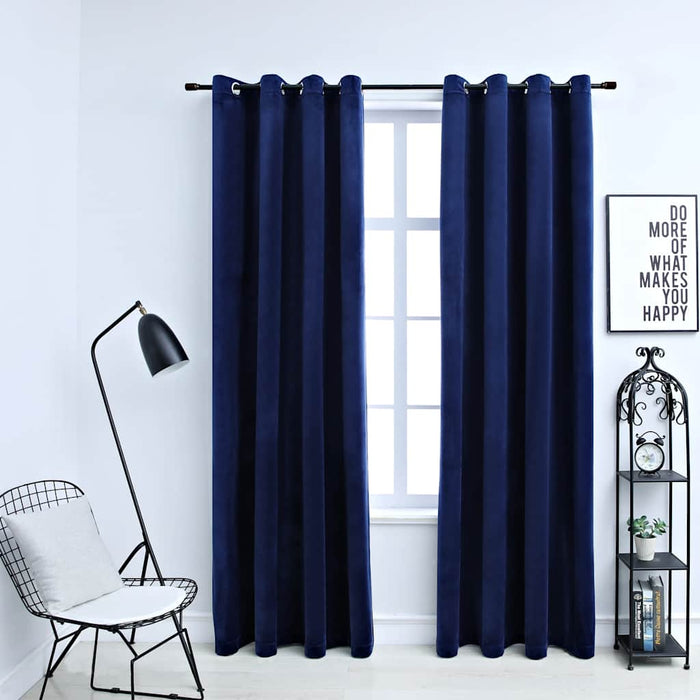 Draperii opace cu inele, 2 buc., albastru, 140x245 cm, catifea - WALTI WALTI