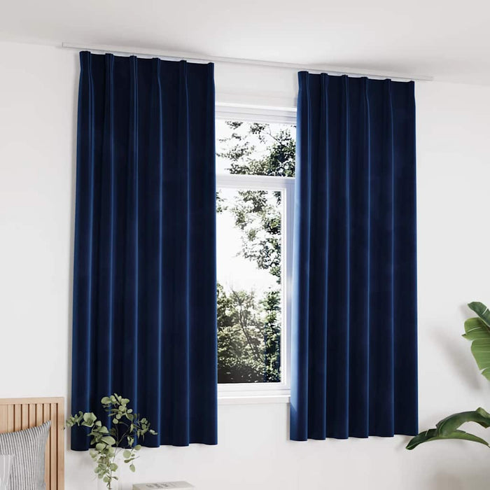 Draperii opace cu cârlige, 2 buc, albastru, 140x175 cm, catifea - WALTI WALTI