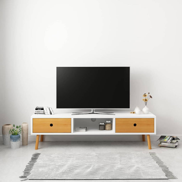 Comodă TV, alb, 120 x 35 x 35 cm, lemn masiv de pin WALTI