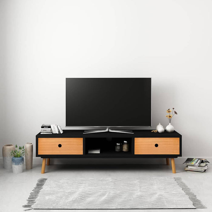 Comodă TV, negru, 120 x 35 x 35 cm, lemn masiv de pin WALTI