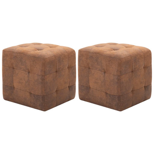 Taburet, 2 buc., maro, 30x30x30 cm, piele întoarsă ecologică - WALTI WALTI