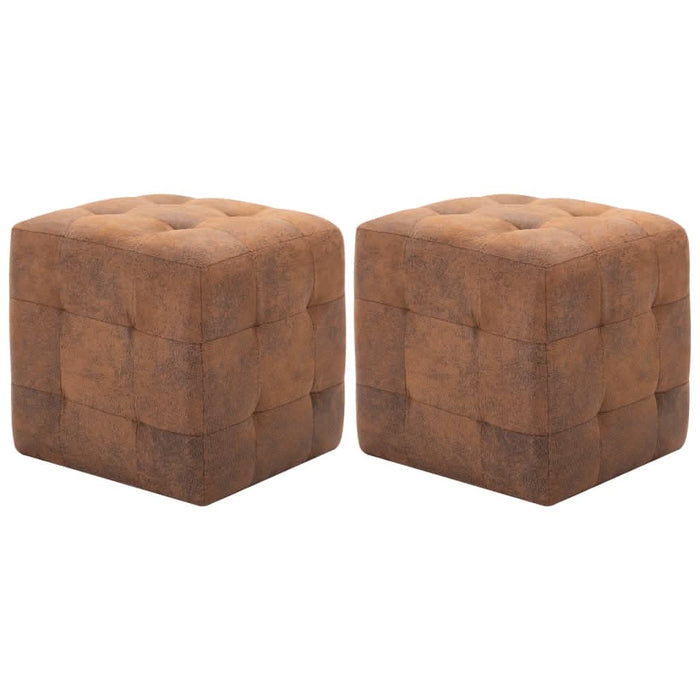 Taburet, 2 buc., maro, 30x30x30 cm, piele întoarsă ecologică - WALTI WALTI