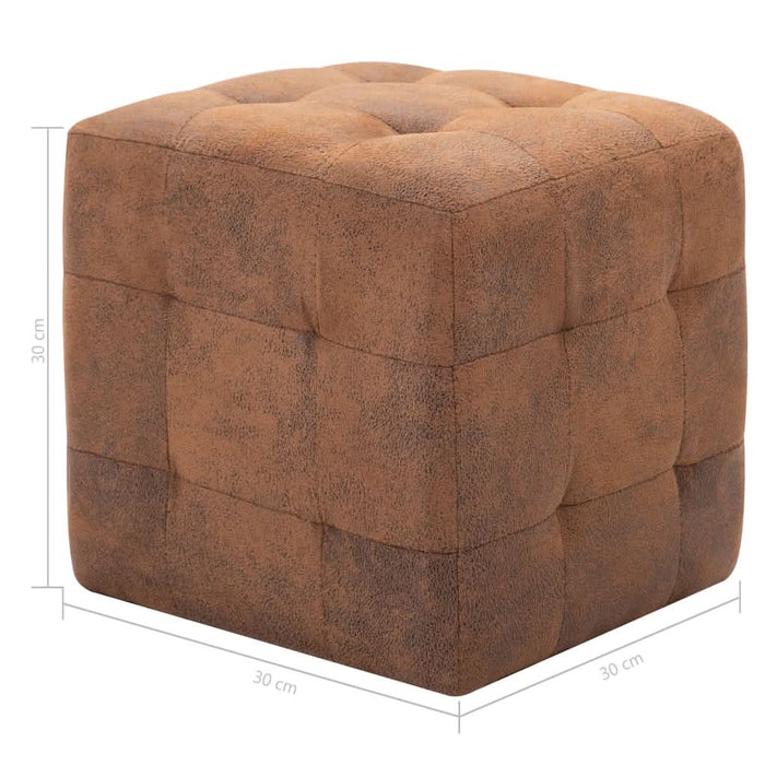 Taburet, 2 buc., maro, 30x30x30 cm, piele întoarsă ecologică - WALTI WALTI