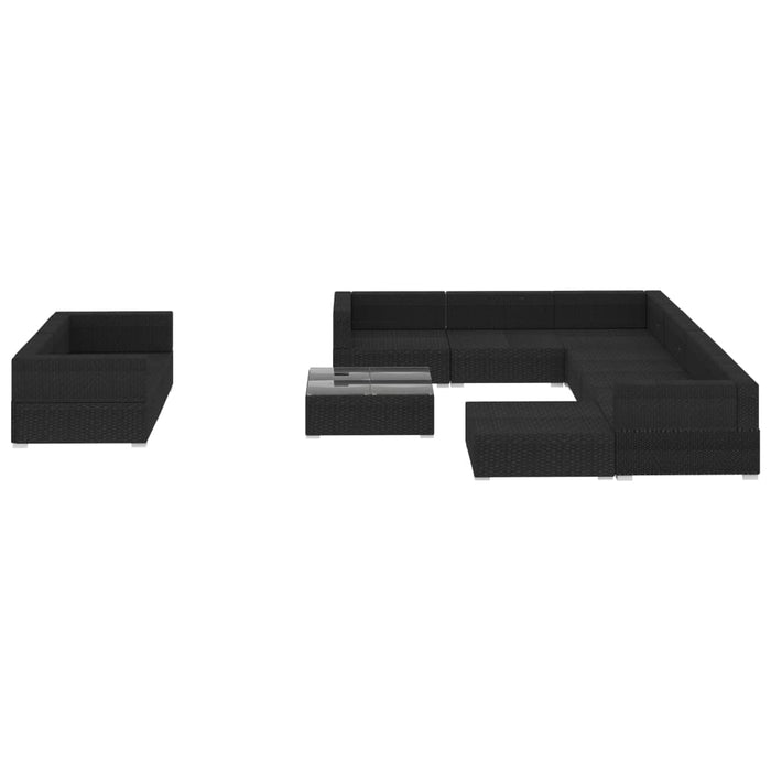 Set mobilier de grădină cu perne, 10 piese, negru, poliratan WALTI
