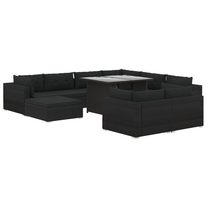 Set mobilier de grădină cu perne, 10 piese, negru, poliratan WALTI